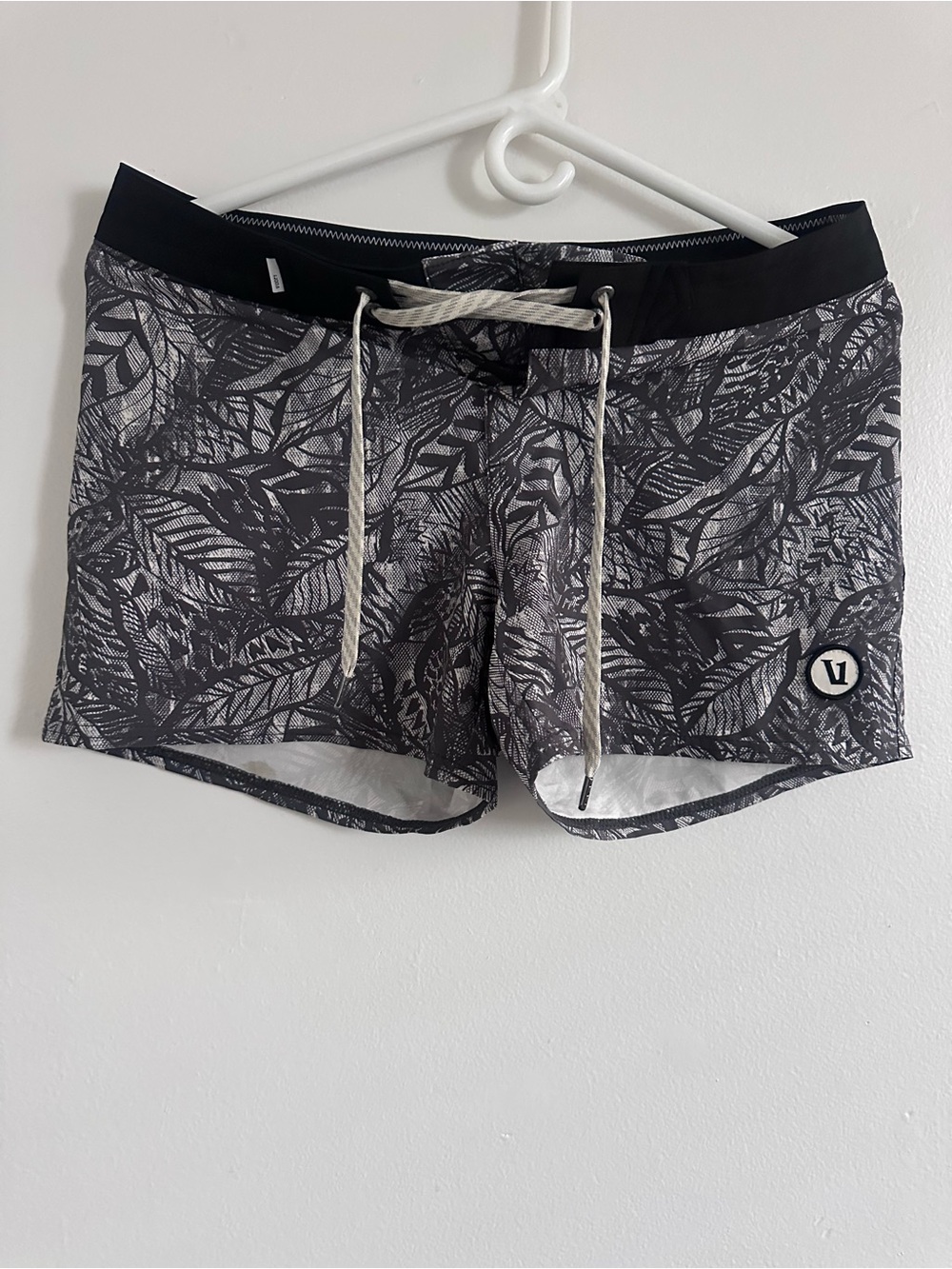 Vuori Black and Gray Leaf-Print Athletic Shorts